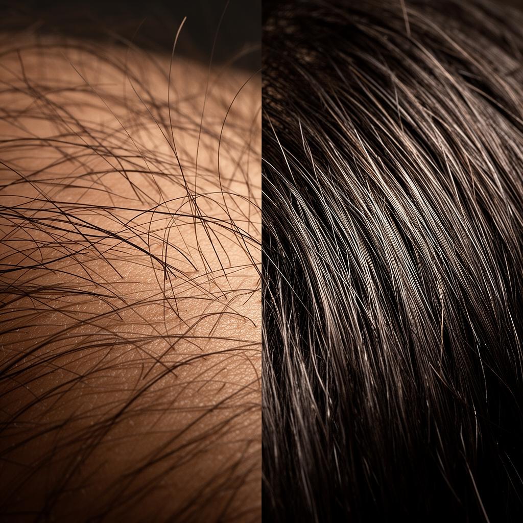 Thinning vs. dense hair, side by side